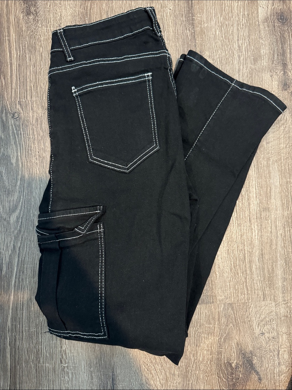Straight Leg Black Jeans with White Contrast Stitching